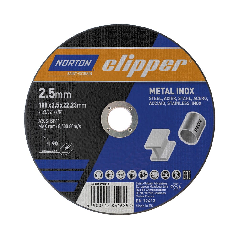 Clipper Doorslijpschijf A30S Vlak 180x2.5x22.2mm Staal/Inox