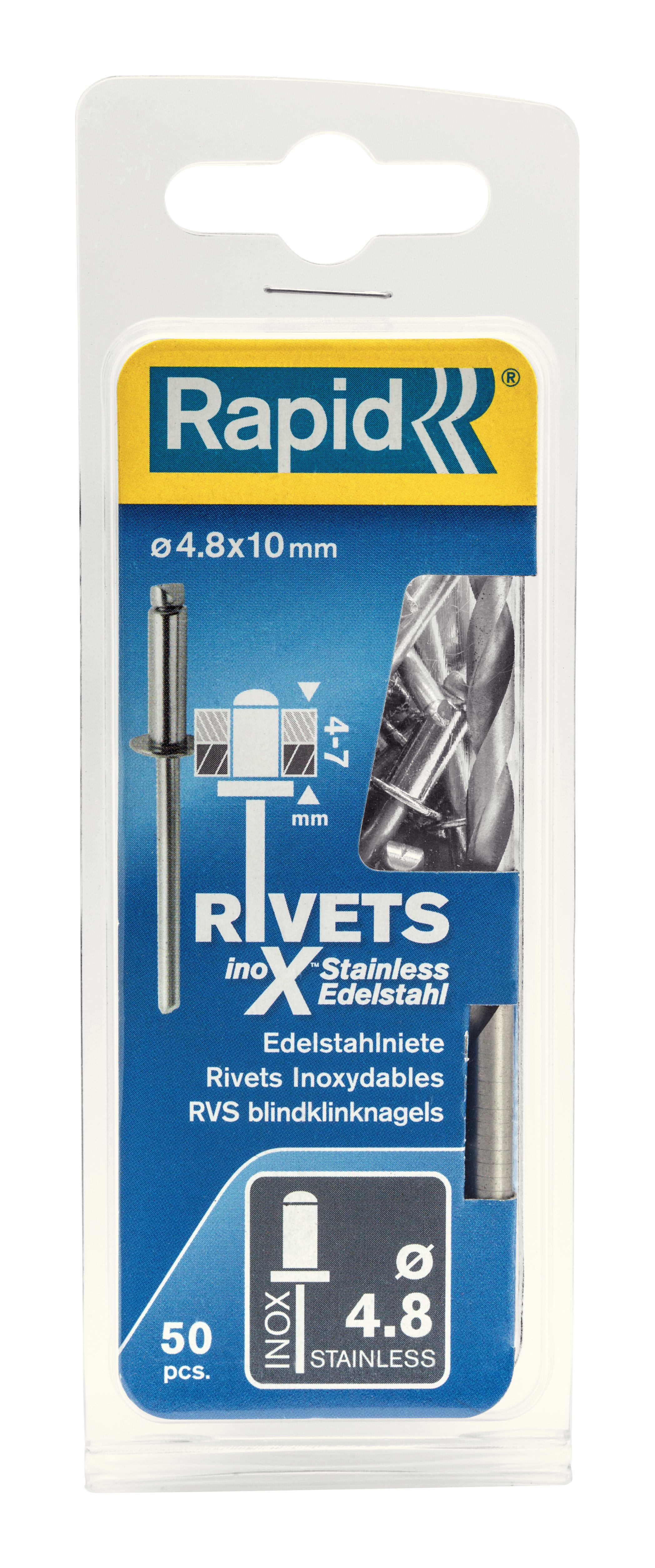 Rapid Blindklinknagel High Performance 4.8x10mm RVS Met Boor 50st