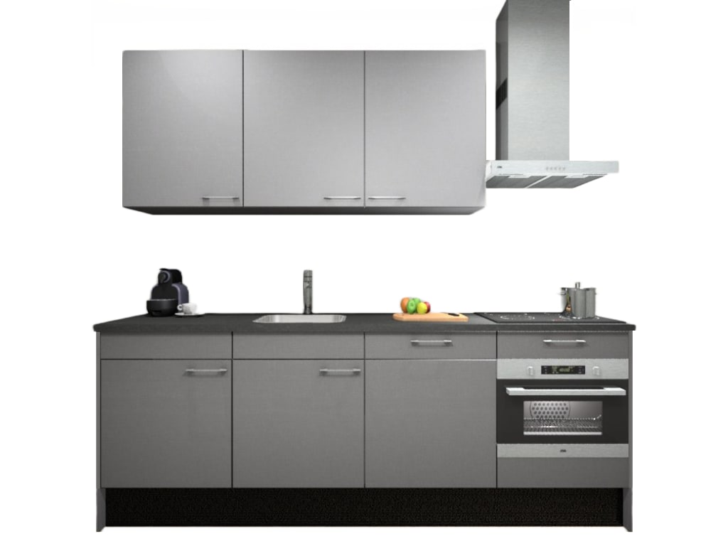 Product afbeelding voor Procasa Keuken 240cm Compleet Grey Spoelbak Links Uit Midden Met 5 Inbouwapparaten, Koelkast Links Vaatwasser, Combi Magnetron, Inductie Kookplaat En Afzuigkap
