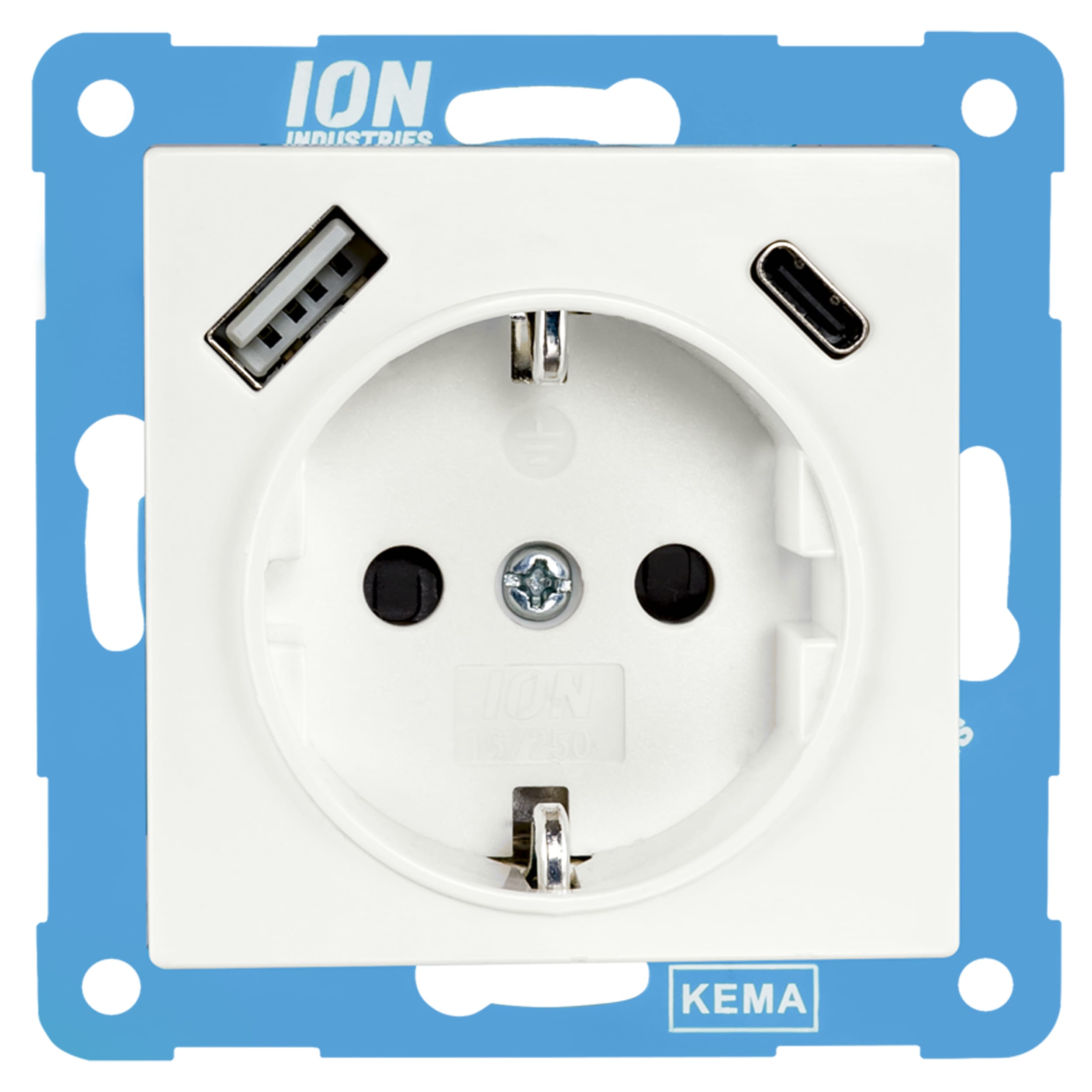 ION Industries V1/J1 Contactdoos Met USB A/C Inbouw 1-voudig Randaarde Alpinewit