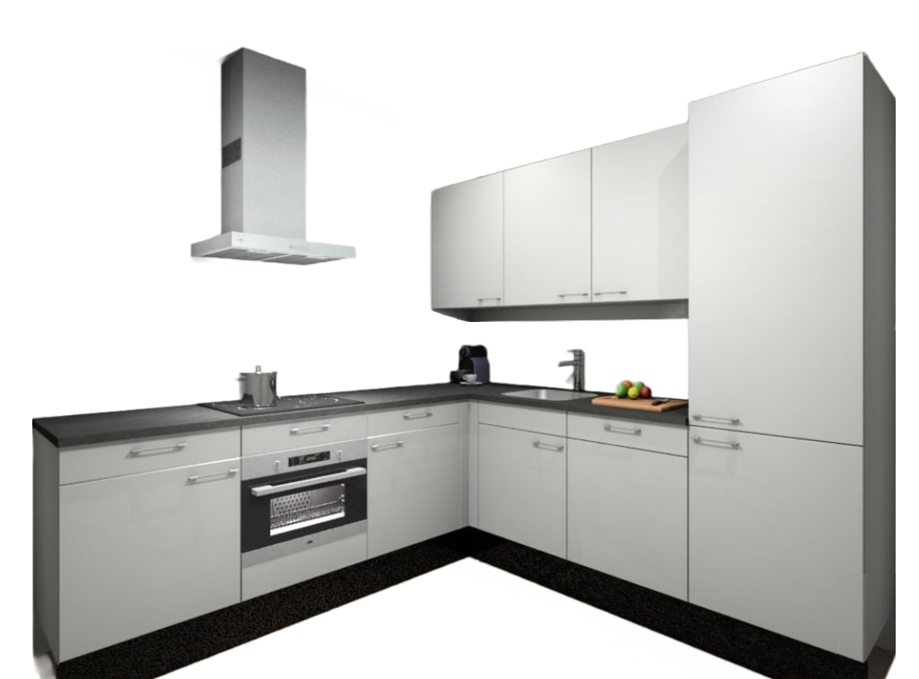 Procasa Hoekkeuken Compleet 245x245cm Wit Met 5 Inbouwapparaten, Hoge Kast Met Koelvriescombinatie Rechts, Vaatwasser, Combi Magnetron, Inductie Kookplaat En Afzuigkap