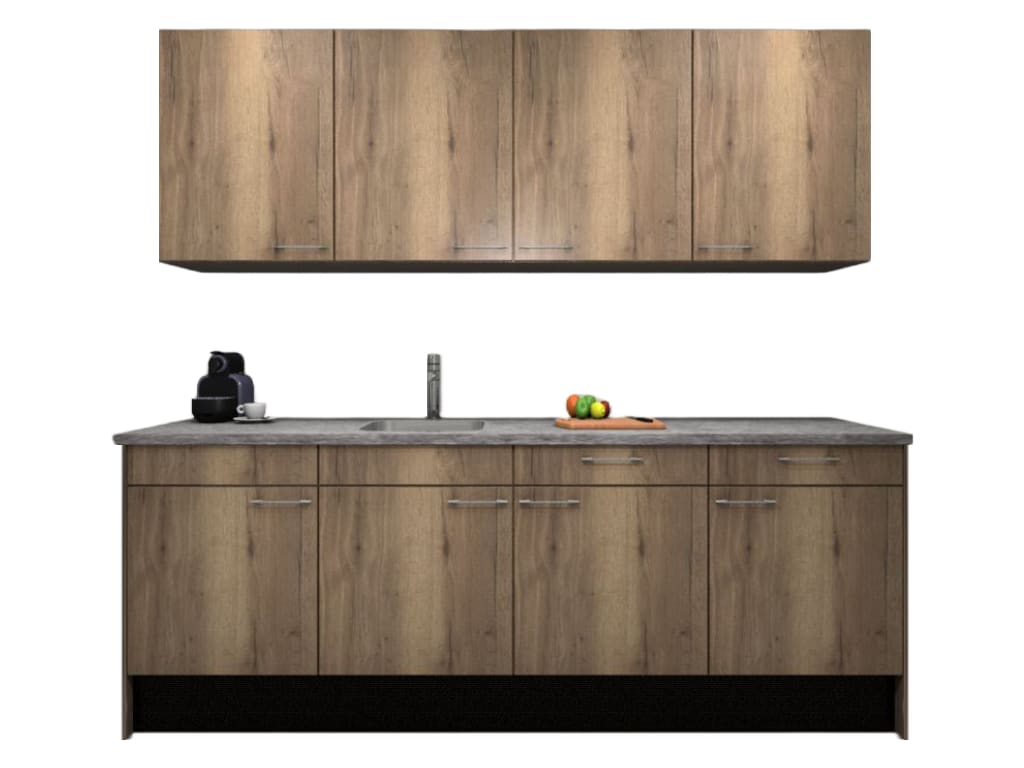 Product afbeelding voor Procasa Keuken 240cm Compleet Mountain Oak Spoelbak Links Uit Midden Met Inbouwkoelkast Links