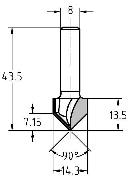 Product afbeelding voor Trasco V-Groeffrees Hardmetaal 14mm Aansluiting 8mm