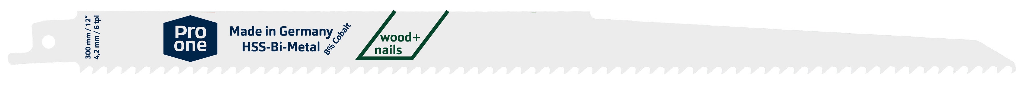 Pro-One Reciprozaagblad S1411DF 300mm HSS Bi-metaal Voor Hout met nagels 5st