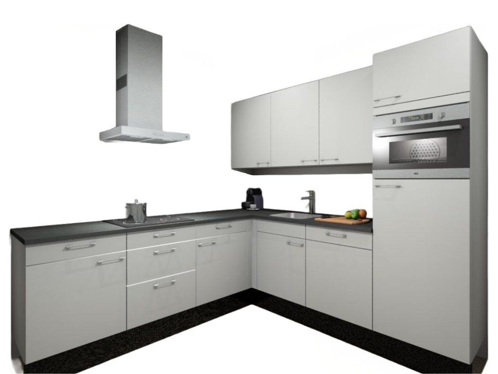 Product afbeelding voor Procasa Hoekkeuken Compleet 245x245cm Wit Met 5 Inbouwapparaten, Hoge Kast Met Koelkast Nis 103 En Combi Magnetron Nis 45 Rechts, Vaatwasser, Inductie Kookplaat En Afzuigkap