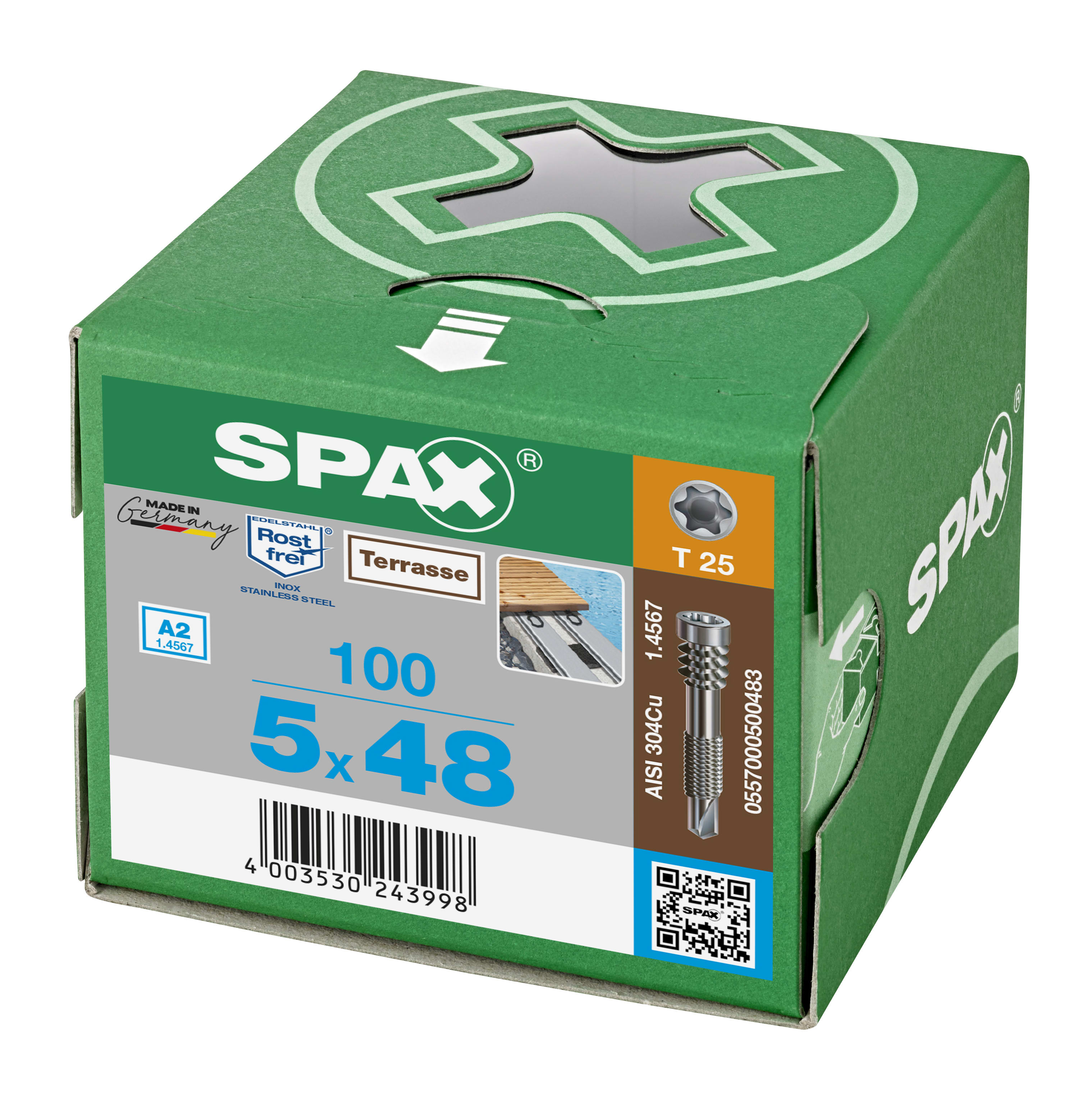 Product afbeelding voor Spax Vlonderschroef 5x48/18mm Cilinderkop TX-25 RVS A2 100st