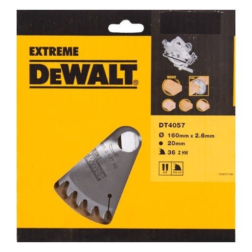 Product afbeelding voor DeWALT Cirkelzaagblad Extreme DT4057QZ 160x20x2,6mm 36tands Wisseltand Positief