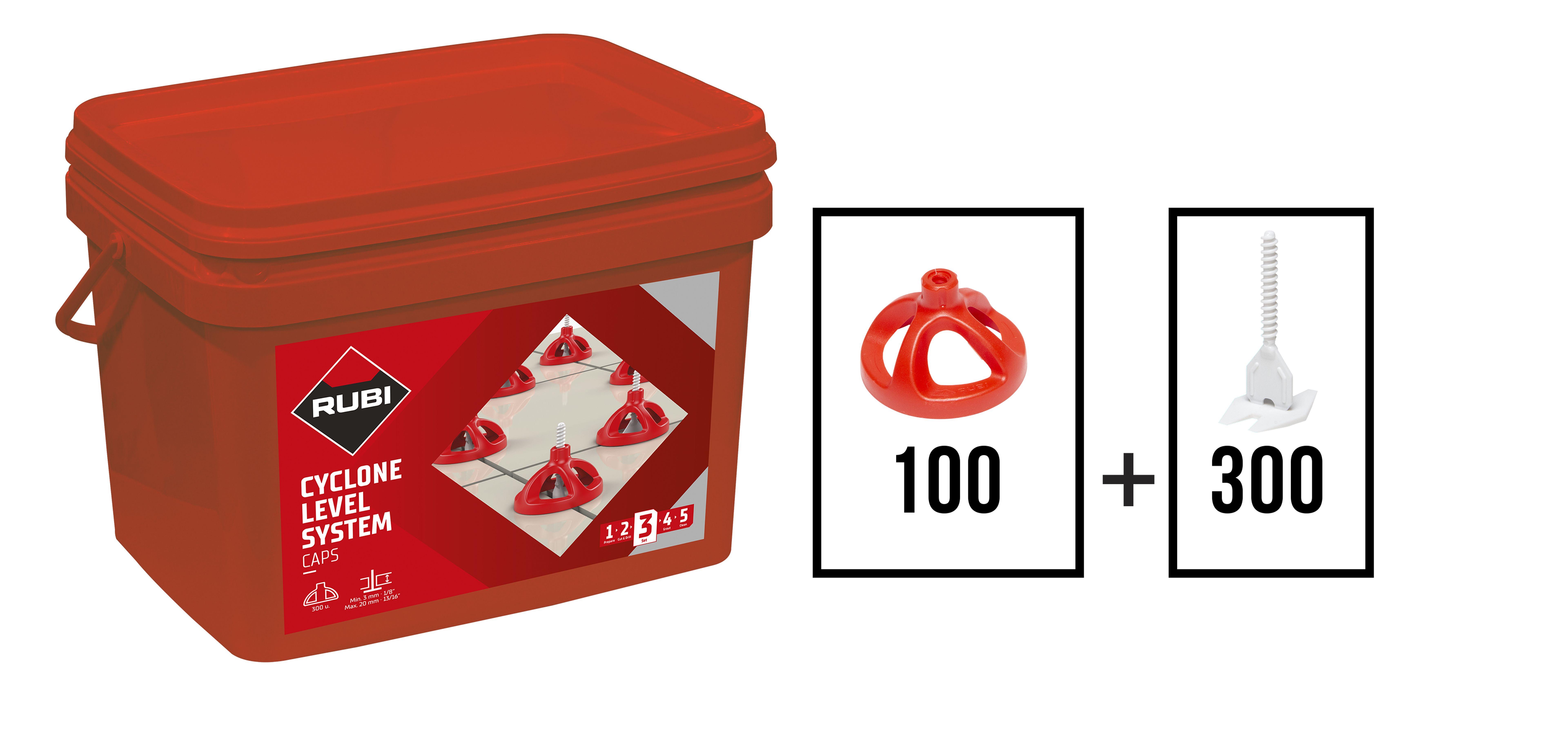 Product afbeelding voor Rubi Tegelnivelleringsset Cyclone Levelling Systeem 3mm 300 Strips / 100 Kapjes