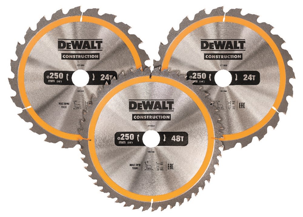Product afbeelding voor DeWALT Cirkelzaagbladenset DT1963 250x30mm 3-Pack 2x DT1956QZonder 1x DT1957QZ