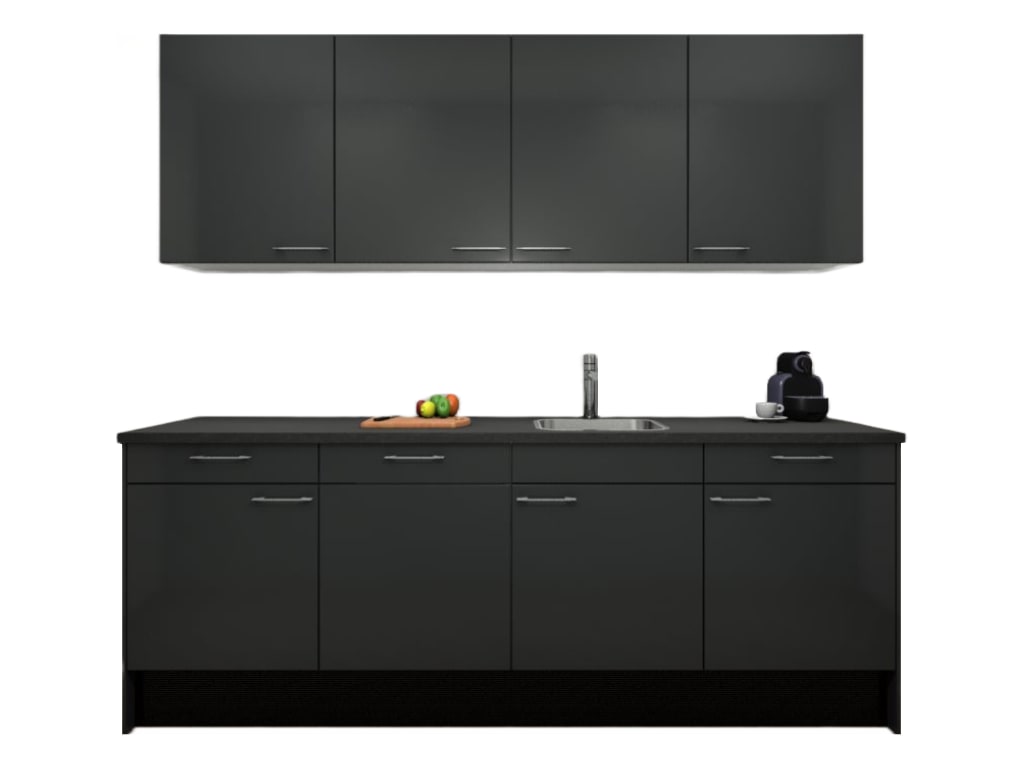 Procasa Keuken 240cm Compleet Dark Grey Spoelbak Rechts Uit Midden Met Geintegreerde Vaatwasser