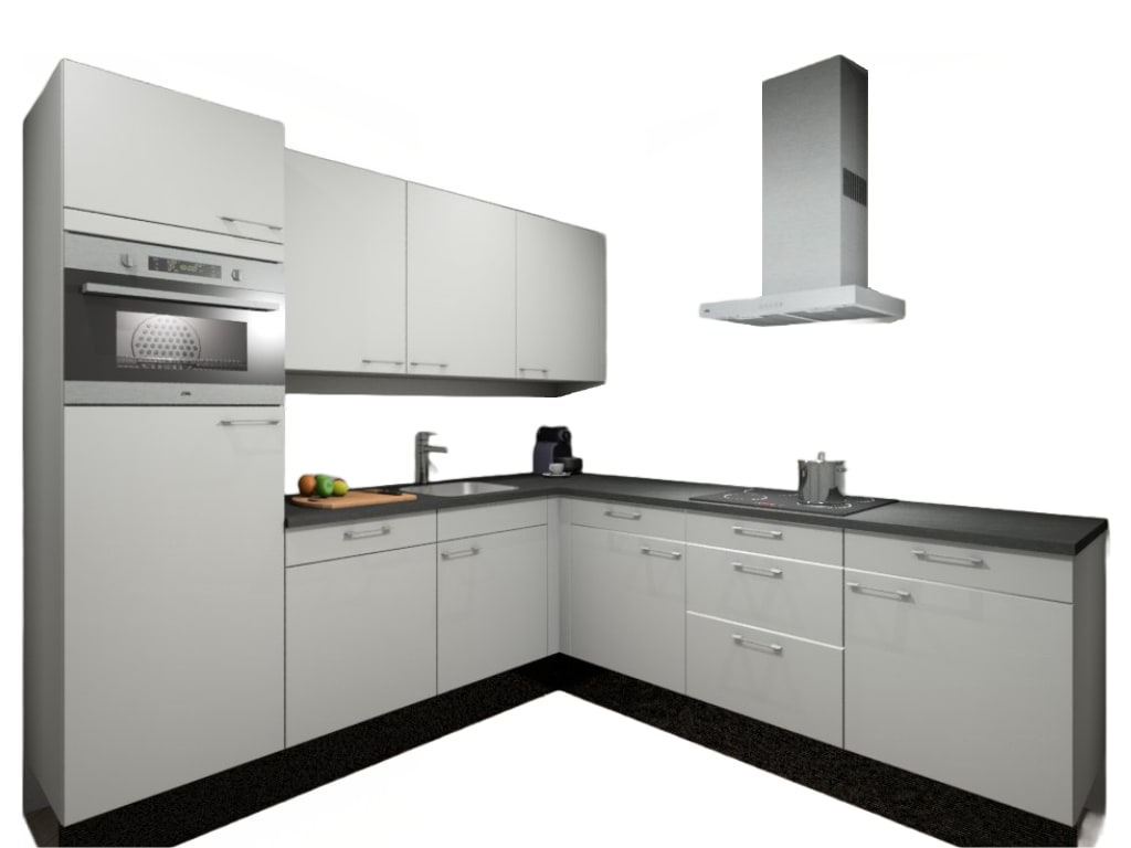 Product afbeelding voor Procasa Hoekkeuken Compleet 245x245cm Wit Met 5 Inbouwapparaten, Hoge Kast Met Koelkast Nis 103 En Combi Magnetron Nis 45 Links, Vaatwasser, Inductie Kookplaat En Afzuigkap