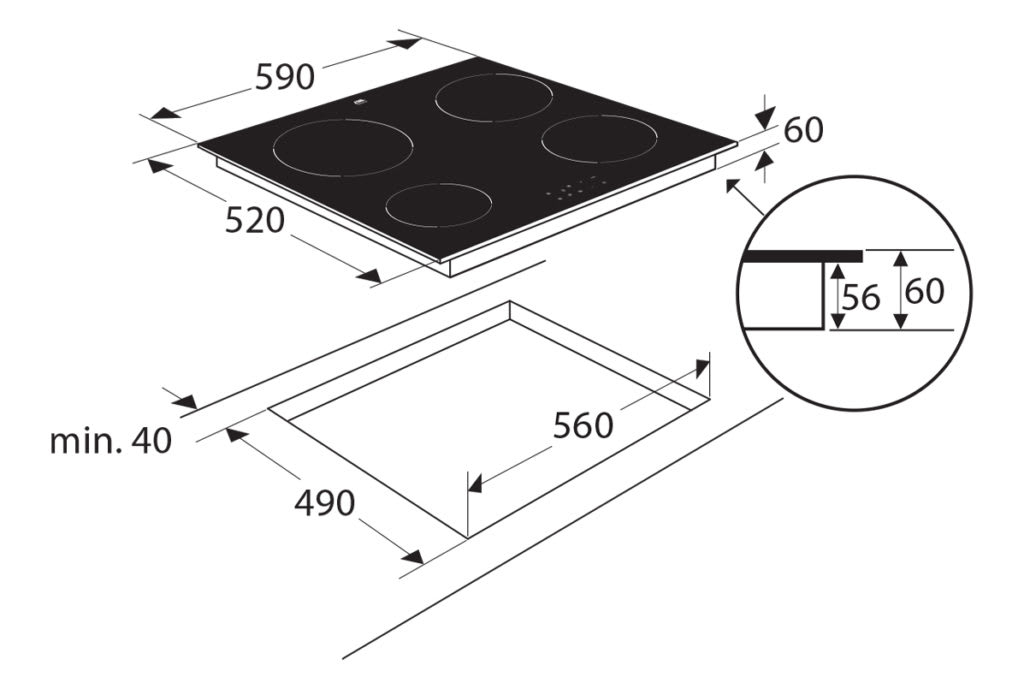 Product afbeelding voor ETNA Inductiekookplaat KI2160ZT 59cm Zwart Glas