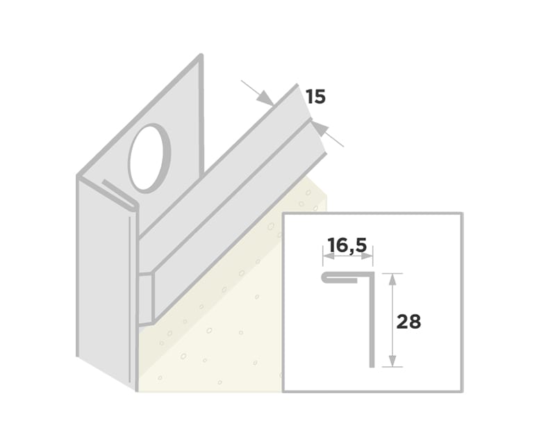 Product afbeelding voor Ripstaal Stucstopprofiel 1132 300cm 16,5mm Aluzink