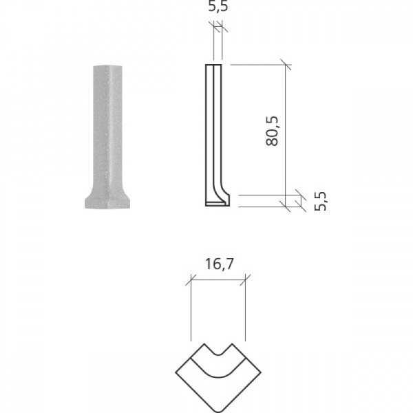 Mosa Uitwendige Hoek Global collection Kleigrijs Korrelig 2x7,5cm 5,5mm Modulair Mat 75053DU82
