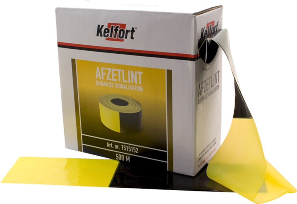 Kelfort Afzetlint 500m Zwart/Geel Geblokt