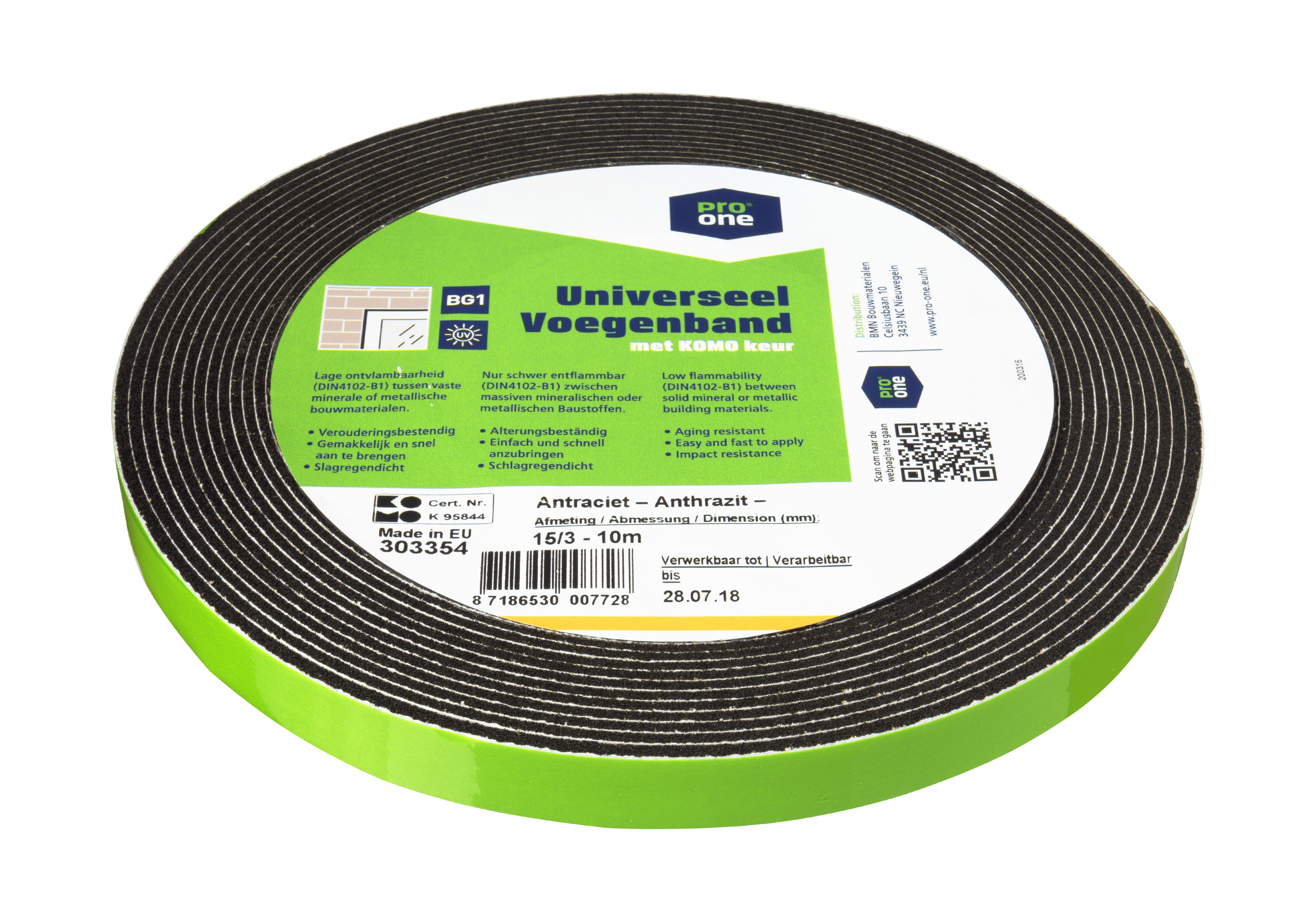 ProOne Voegenband 10/3 3mm 10m BG1 Komo Keur Antraciet