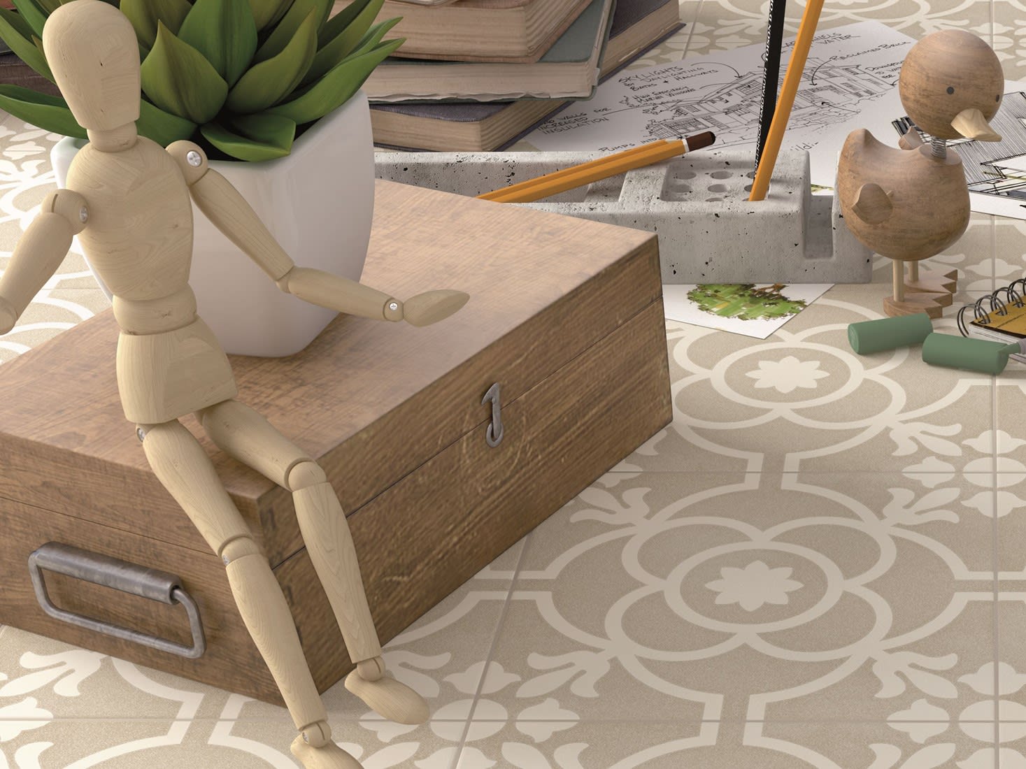 Product afbeelding voor Decortegel Svenska Blomknopp Siena 20x20cm 8mm Mat R10