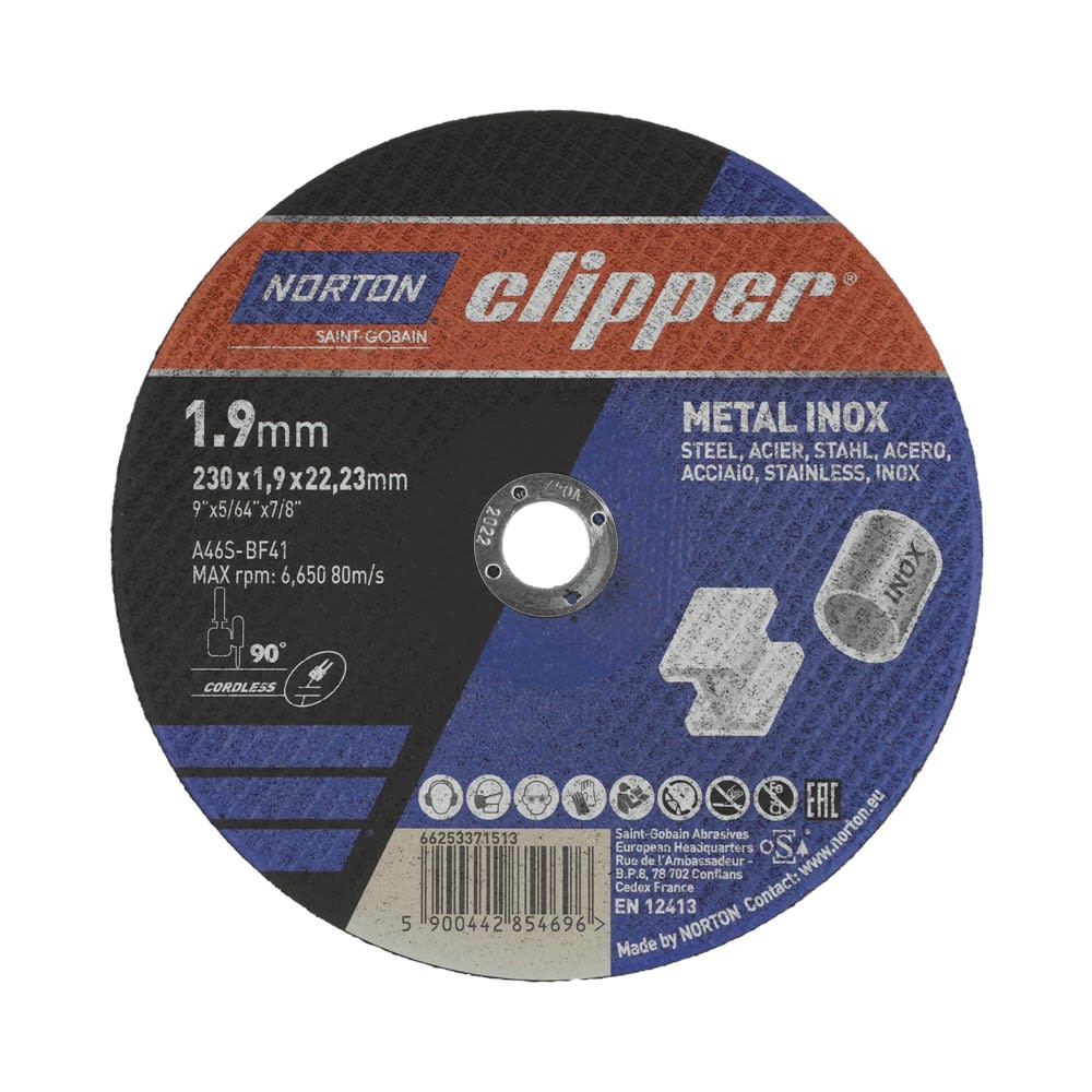 Clipper Doorslijpschijf A46S Vlak 230x1.9x22.2mm Staal/Inox