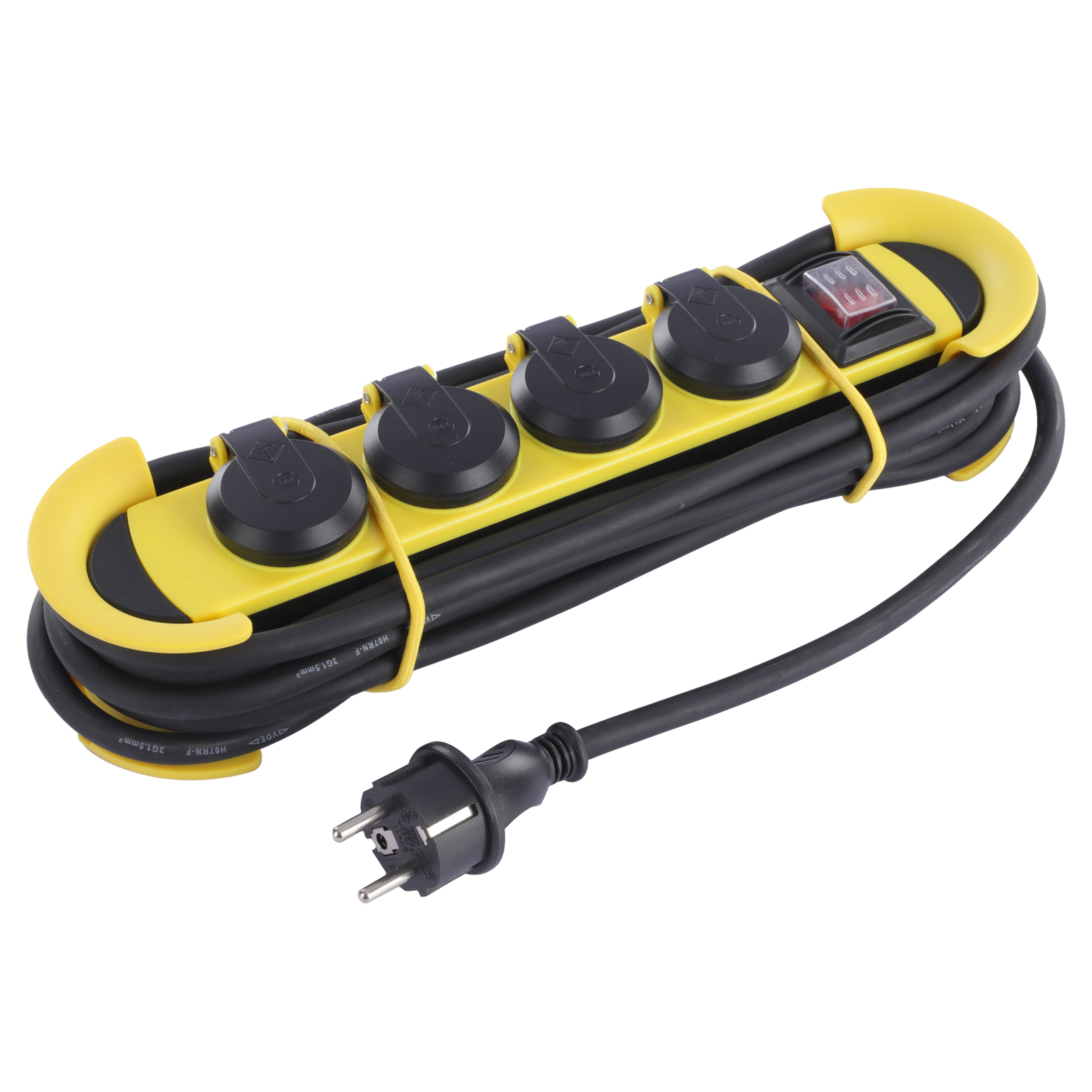 Q-Link Stekkerdoos Met Kabel Met 4 Contactdozen 1,5mm² Kabellengte 5m Randaarde Zwart/Geel