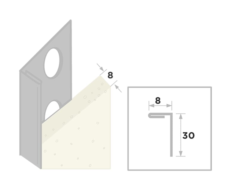 Product afbeelding voor Ripstaal Stucstopprofiel 2178 300cm 8mm RVS