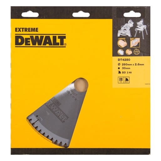 Product afbeelding voor DeWALT Cirkelzaagblad Extreme DT4280QZ S40 260x30mm 80tands Trapezium Negatief 2,6mm