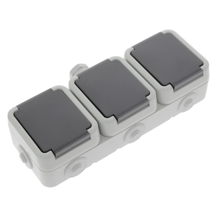 PEHA Contactdoos Opbouw 3-Voudig Horizontaal Randaarde Spatwaterdicht Wartel M20 Grijs