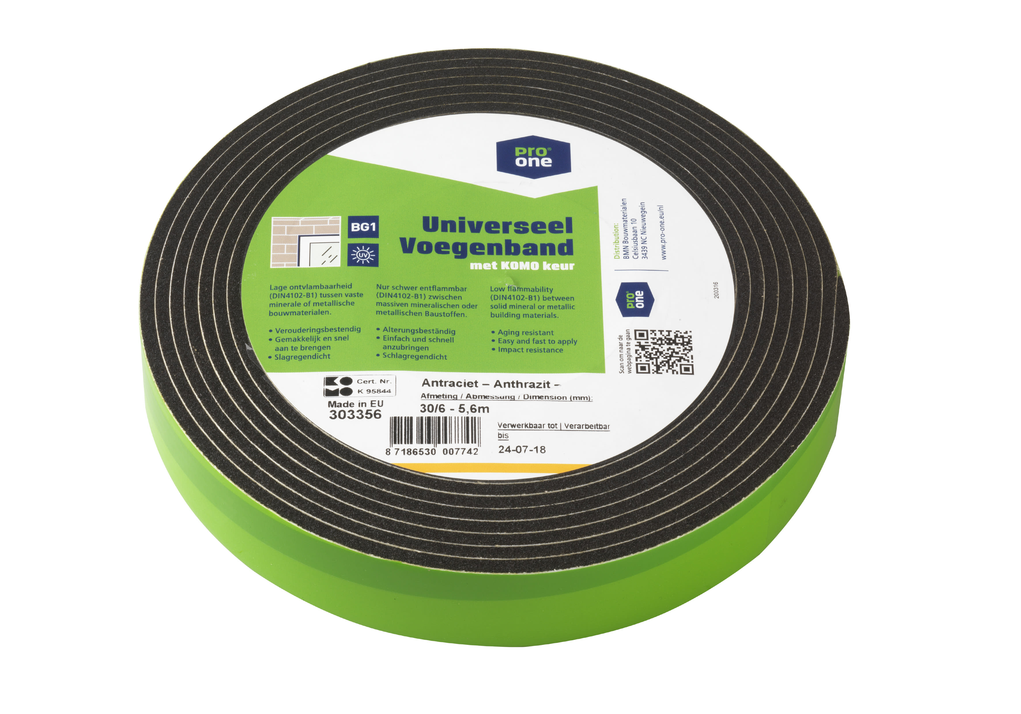 ProOne Voegenband 30/6 5.6m 6mm BG1 Komo Keur Antraciet