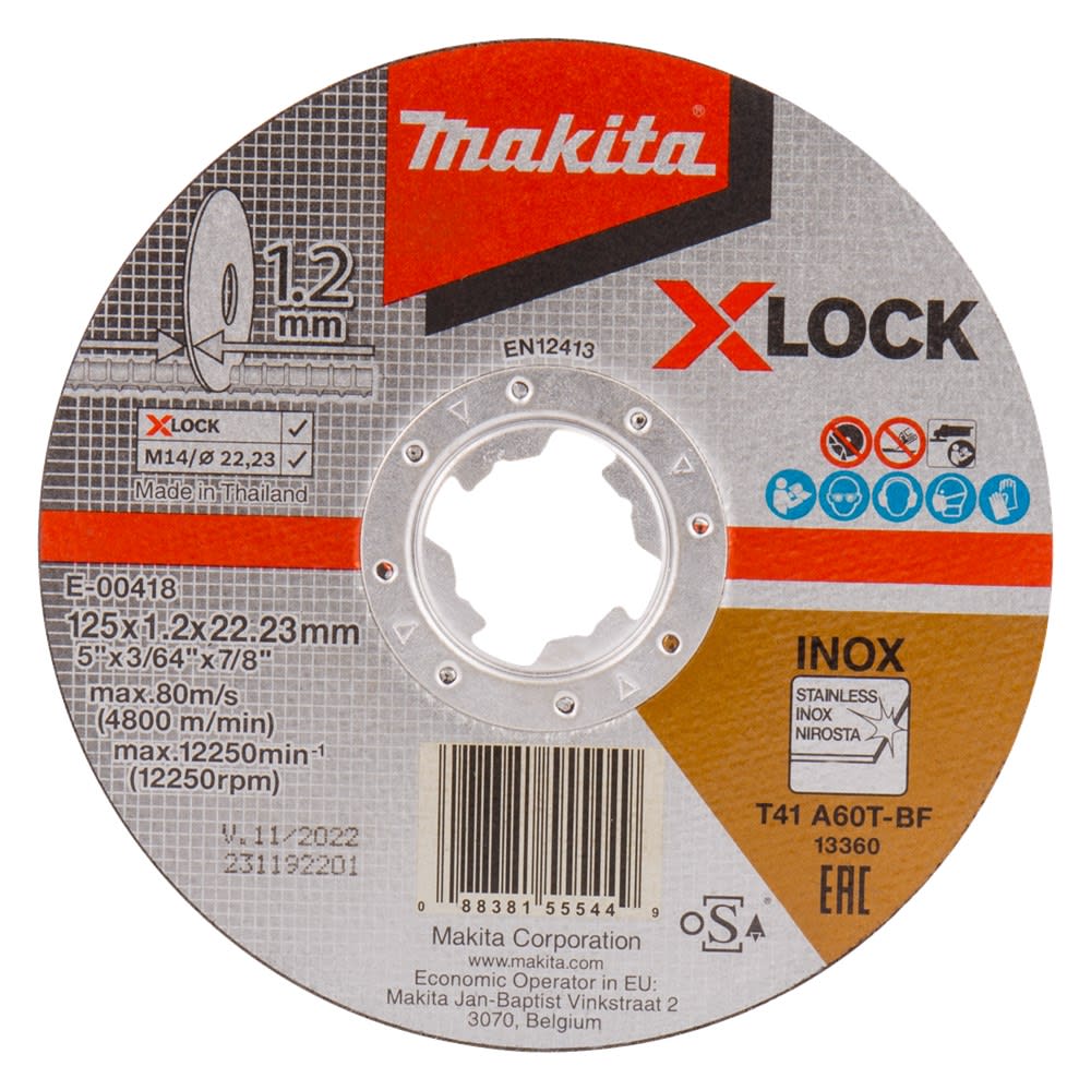 Makita Doorslijpschijf X-Lock E-00418 125x22,23x1,2mm RVS 10st