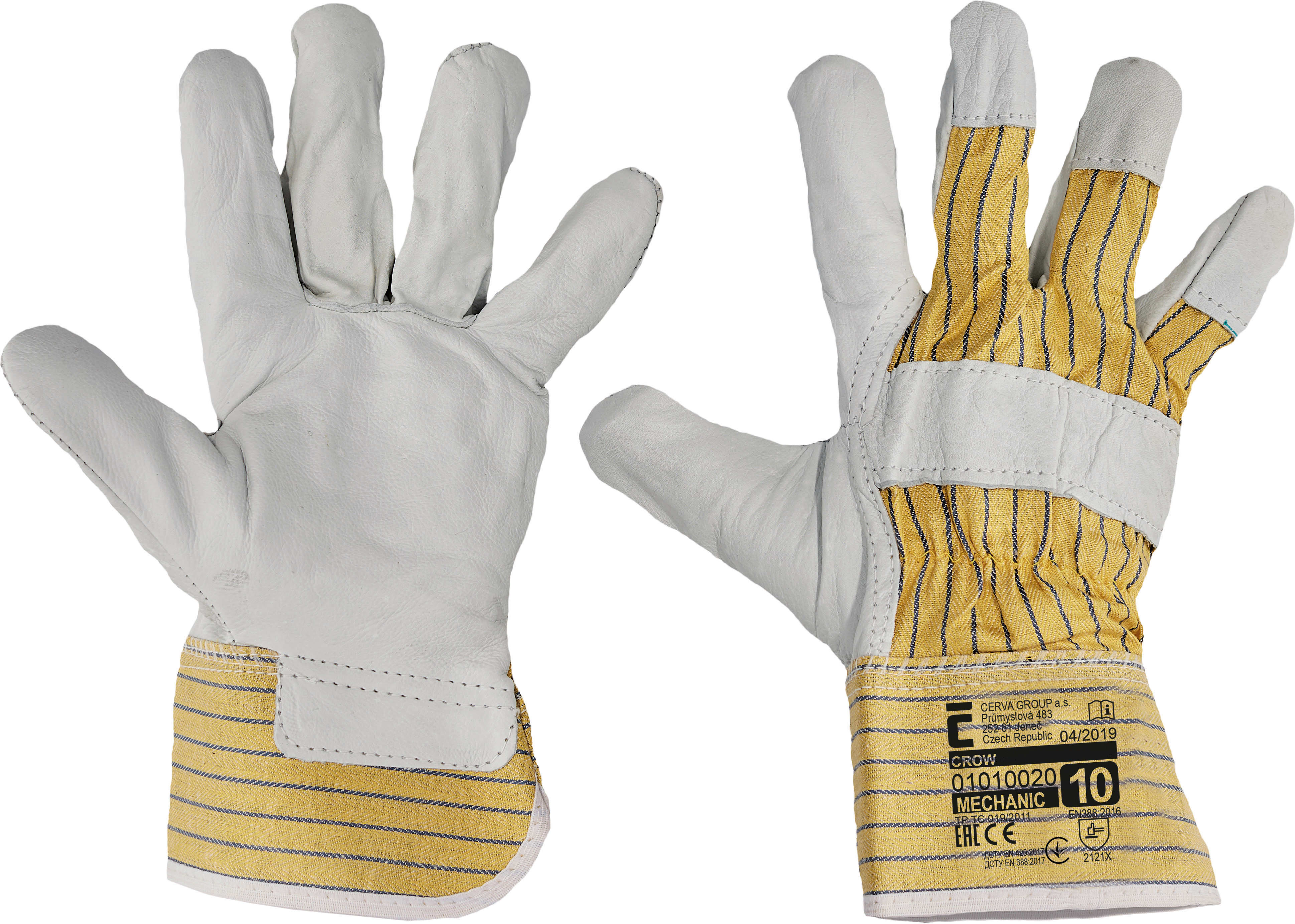 Cerva Handschoen 01010020 Crow Rundnerf Geel Wit Katoen Maat 10