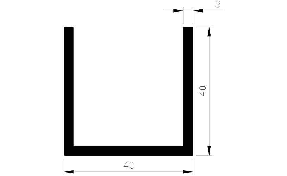AluArt U-Profiel 40x40x40x3mm 3m
