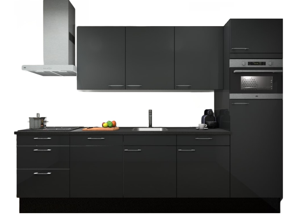Procasa Keuken 300cm Compleet Dark Grey Met 5 Inbouwapparaten Hoge Kast Met Koelkast Nis 103 En Combi Magnetron Nis 45 Rechts Vaatwasser Inductie Kookplaat En Afzuigkap