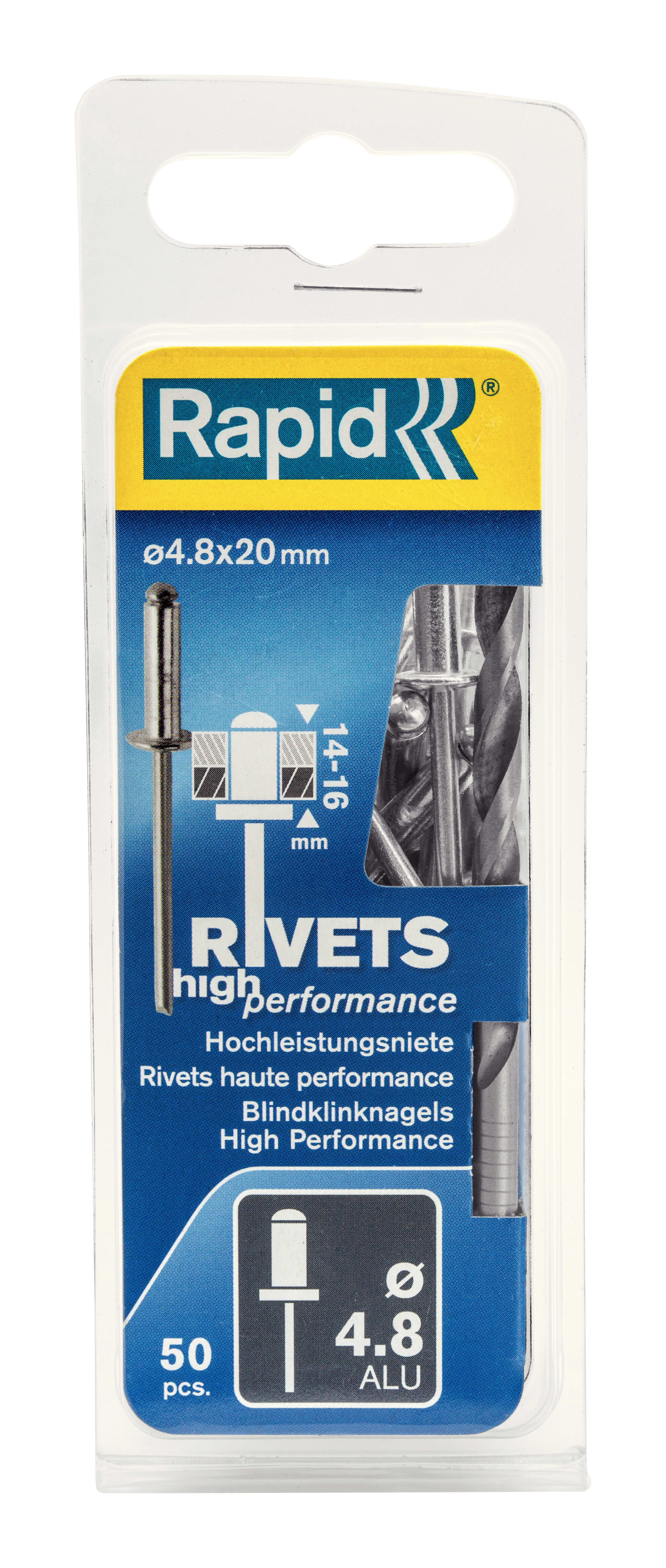 Rapid Blindklinknagel High Performance 4.8x20mm Aluminium Met Boor 50st