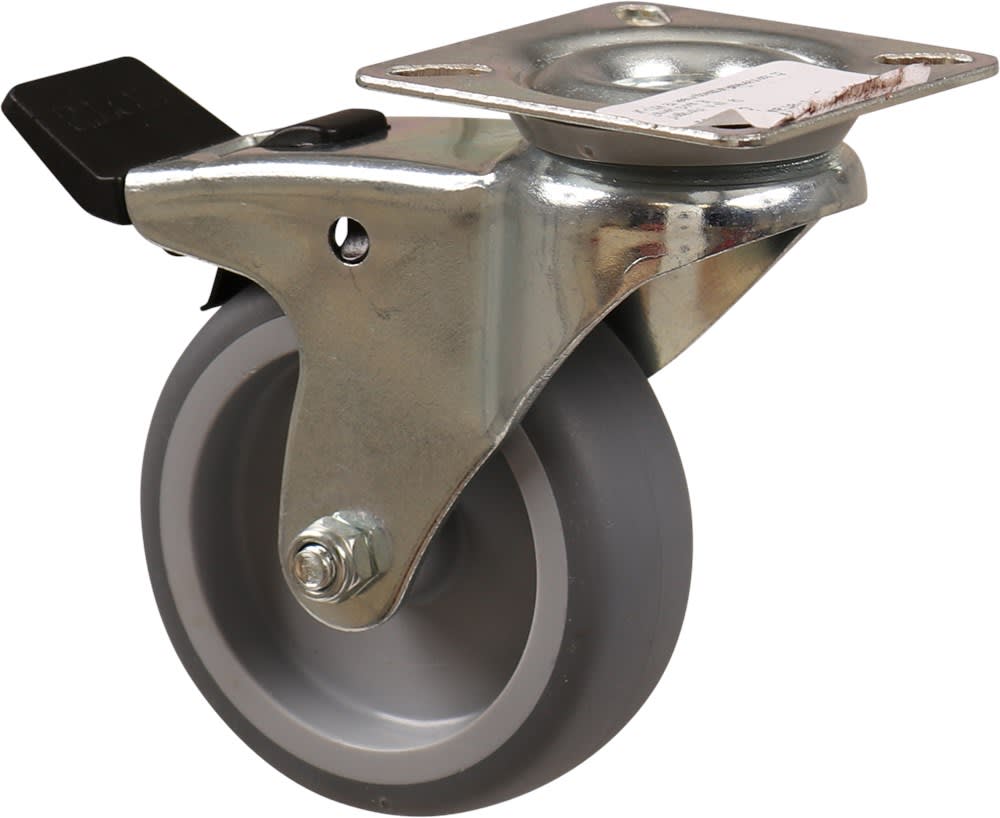 Kelfort Zwenkwiel Met Glijlager 75mm 60kg Met Bevestigingsplaat En Rem Verzinkt Zwart