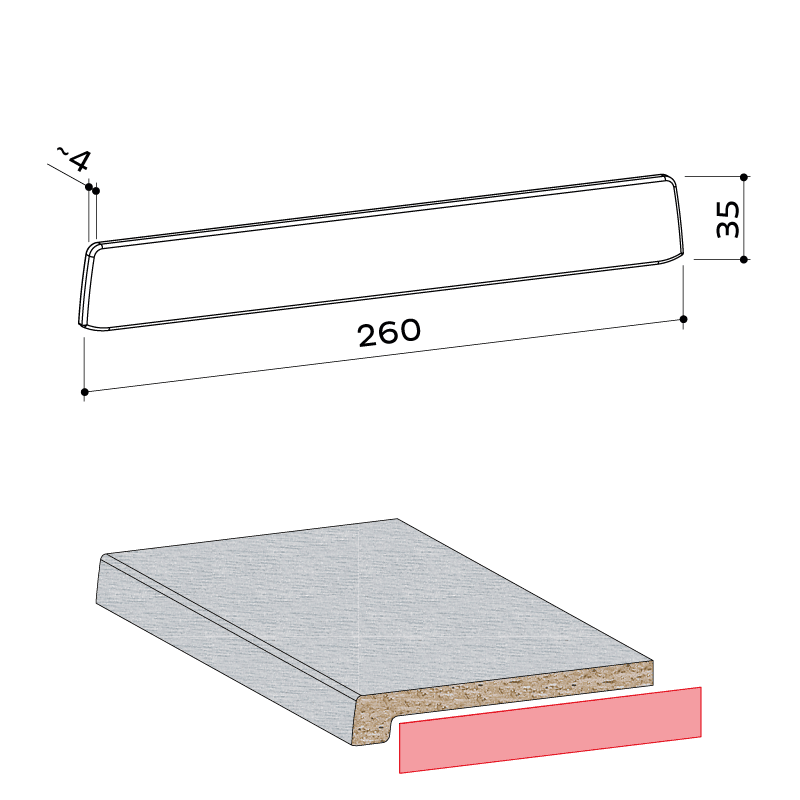 Werzalit Eindkap 35x260mm Wit