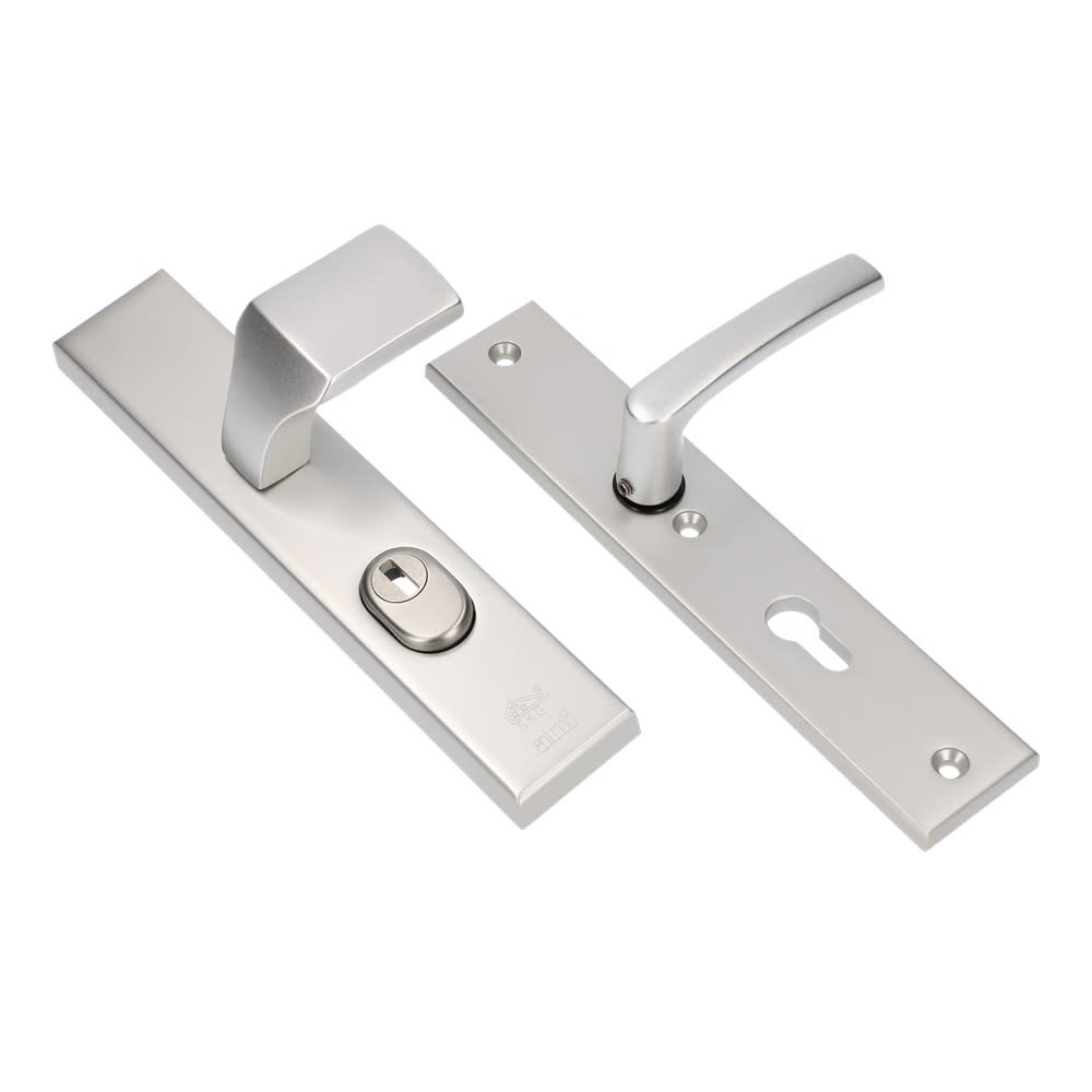 AMI Veiligheidsdeurgarnituur Duwer-Knop Recht Langschild PC72 251x50mm SKG3 Aluminium F1 Met Kerntrekbeveiliging