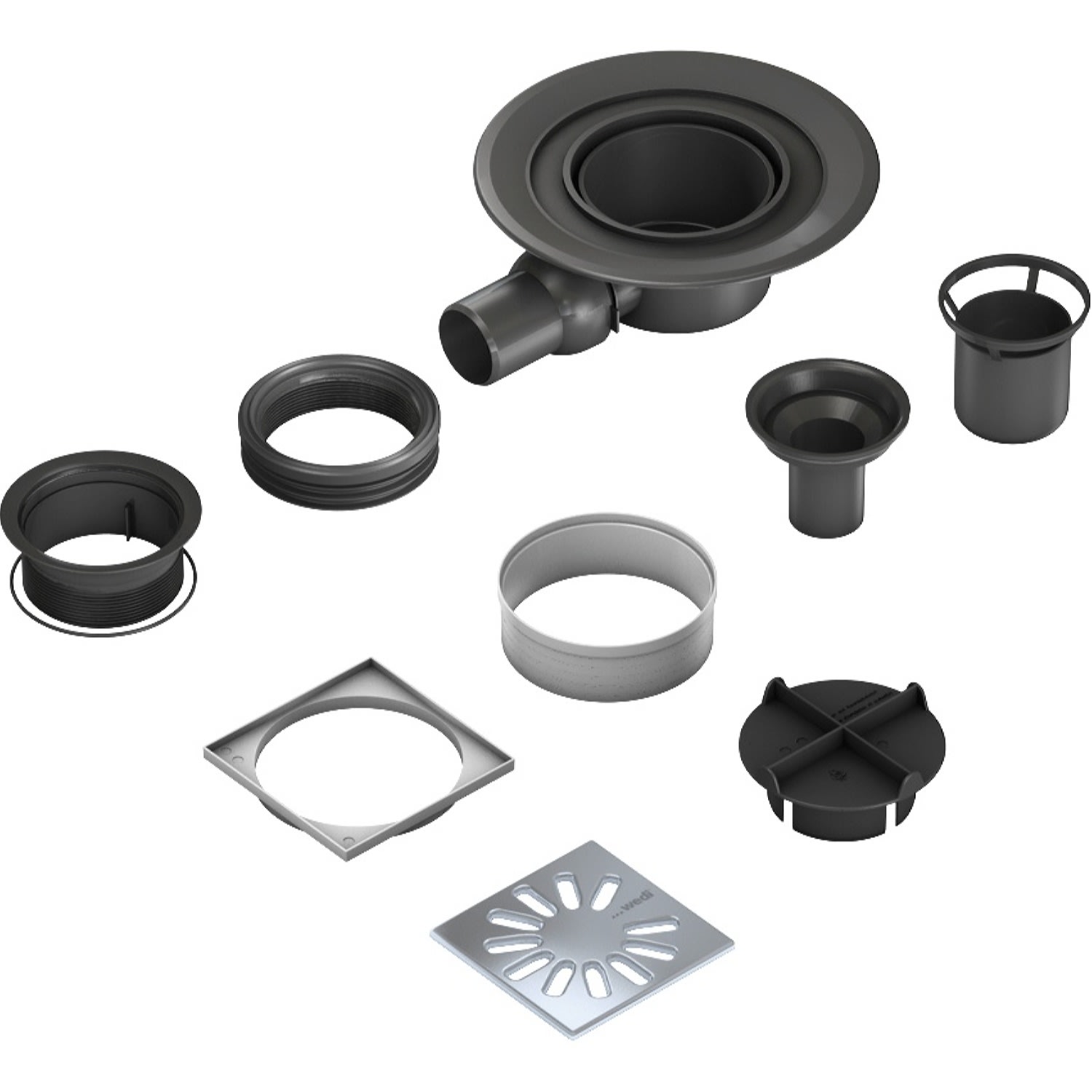 Wedi Fundo Putafvoer Horizontaal DN-50 Vierkant