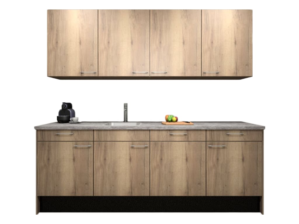 Product afbeelding voor Procasa Keuken 240cm Compleet Mountain Oak Spoelbak Links Uit Midden Met Geintegreede Vaatwasser