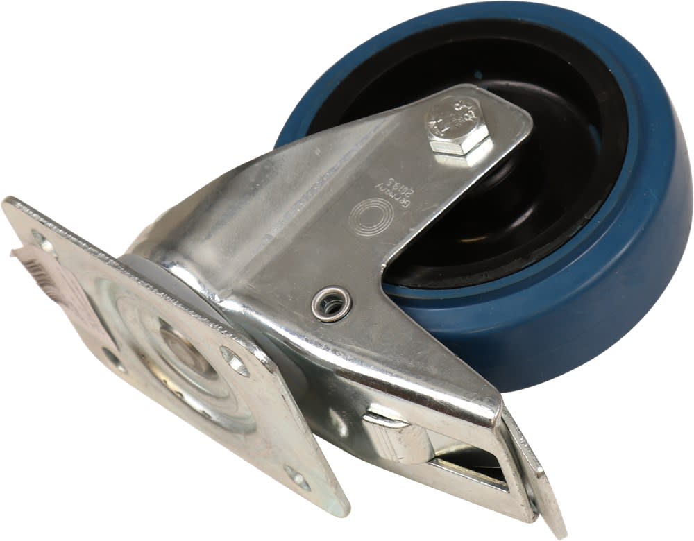 Kelfort Zwenkwiel Met Glijlager 125mm 140kg Met Bevestigingsplaat En Rem Verzinkt Blauw