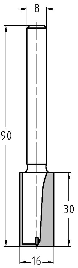 Product afbeelding voor Trasco Groeffrees Hardmetaal 16x30/90mm Aansluiting 8mm