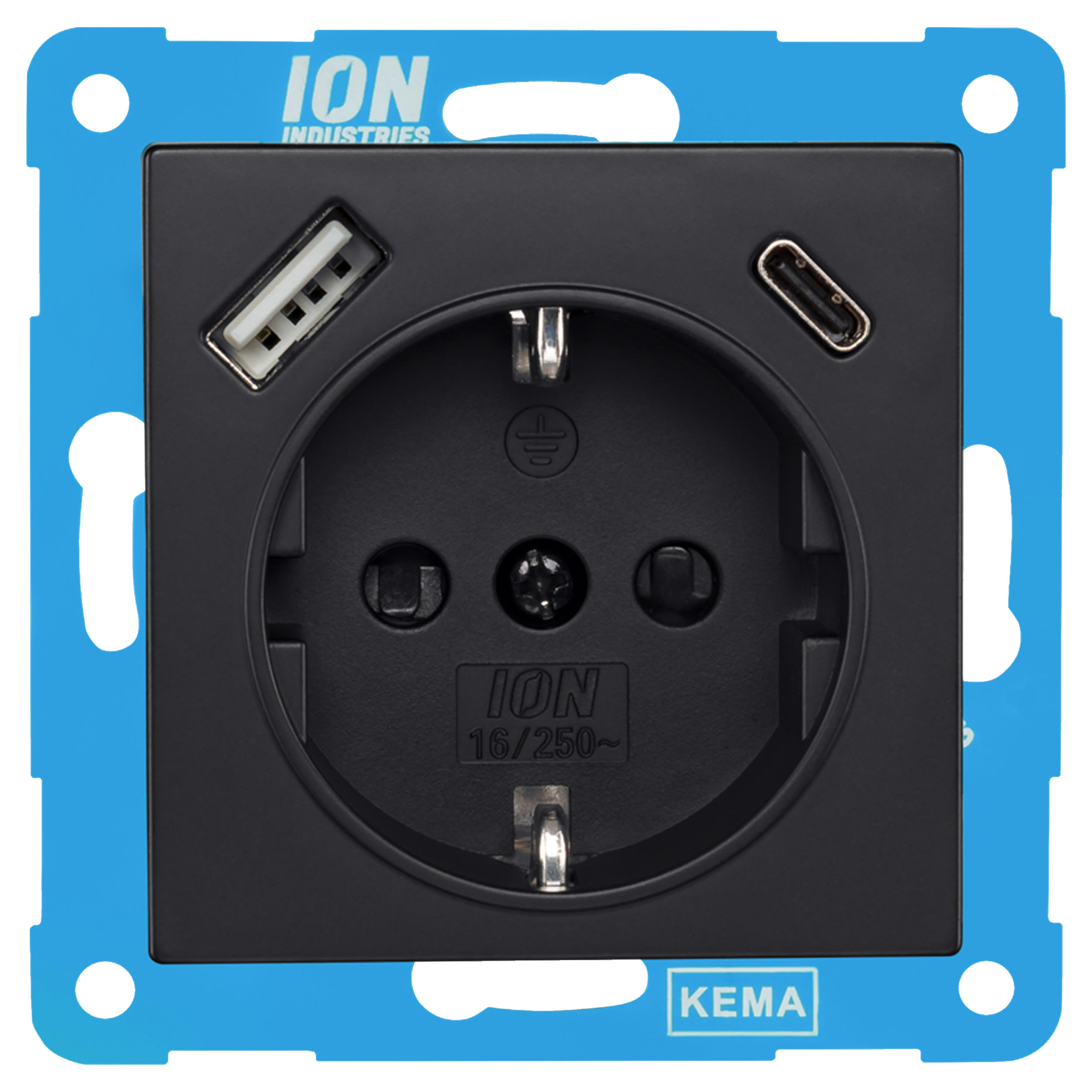 ION Industries V1/J1 Contactdoos Met USB A/C Inbouw 1-voudig Randaarde Zwart