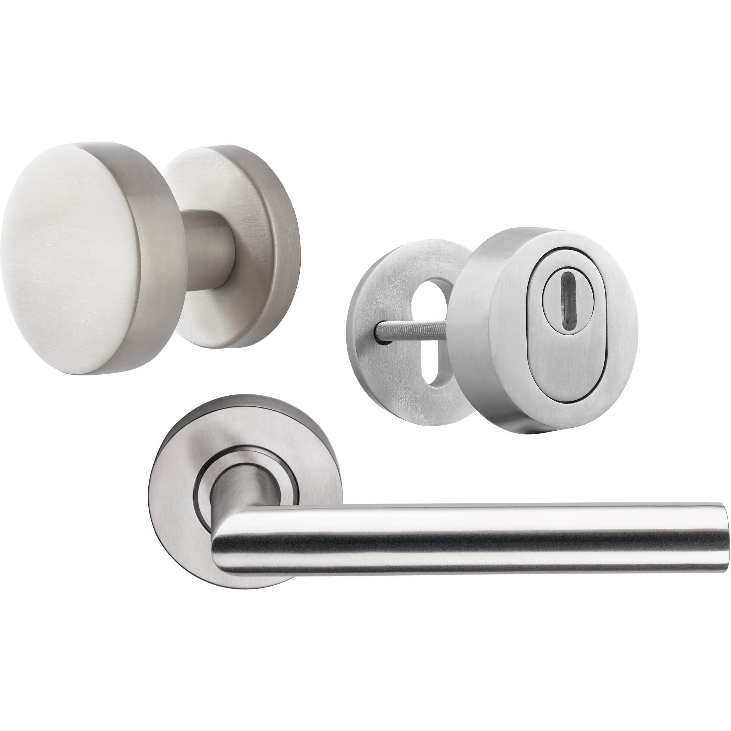 Product afbeelding voor Skantrae Hang&Sluitwerkpakket 53 231 R2 RVS Aquarius 1/2 Deurkruk Musca Knop Juno Rozet Rond Kerntrekbeveiliging Meerpuntssluiting En 4x AXA Scharnier