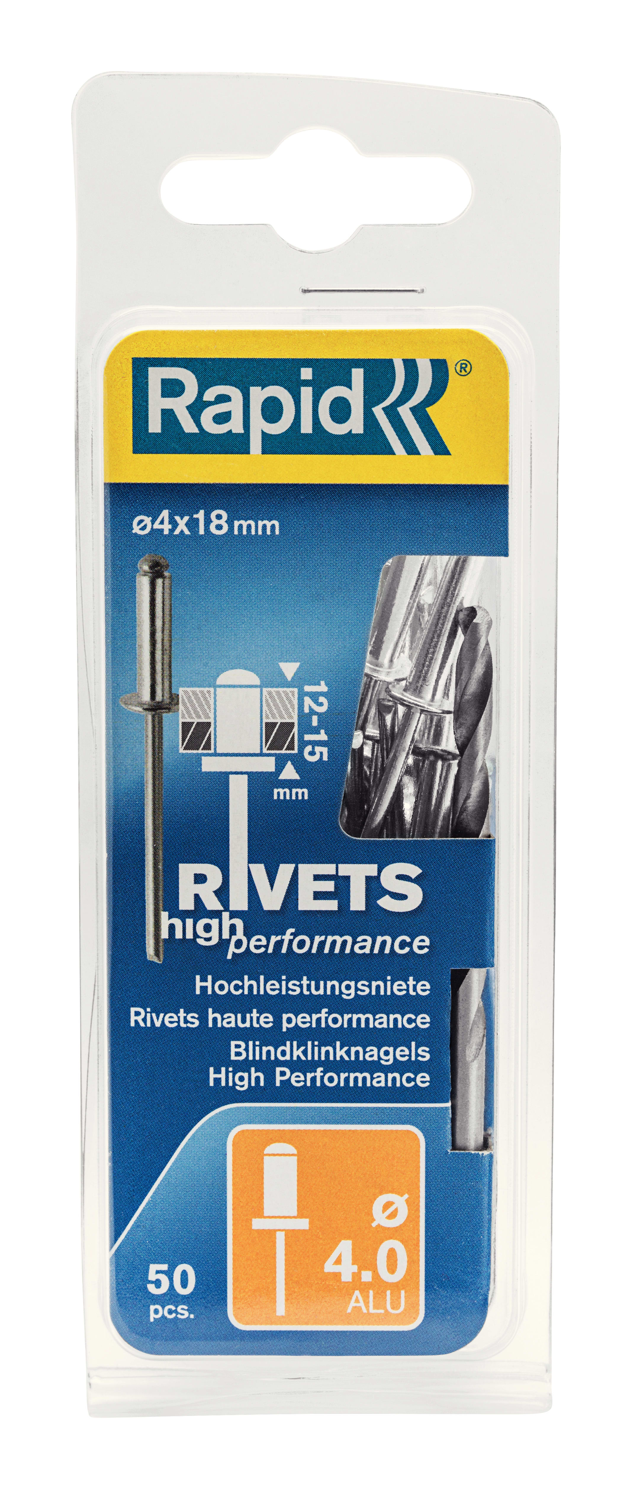 Rapid Blindklinknagel High Performance 4.0x18mm Aluminium Met Boor 50st