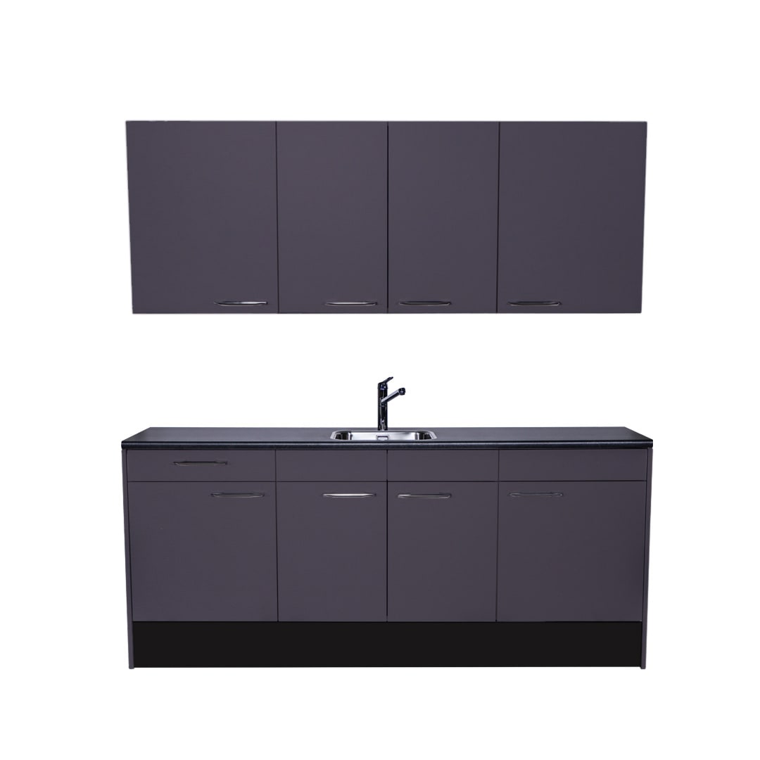 Procasa Keuken 210cm Compleet Dark Grey Inclusief Onderbouw Koelkast