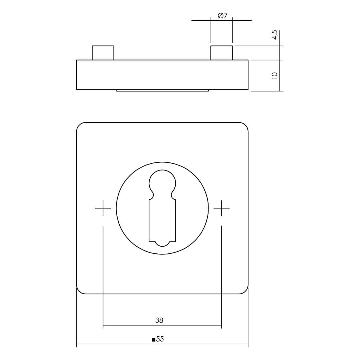 Product afbeelding voor Intersteel Sleutelrozet Vierkant 55x55x10mm Zamak Antracietgrijs 1 Paar