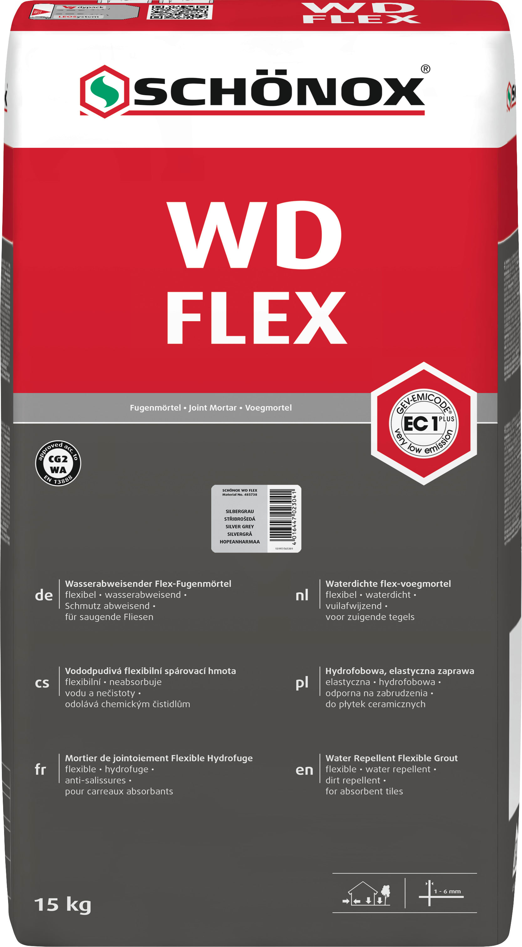 Schönox WD-Flex Voegmortel 15kg Zilvergrijs