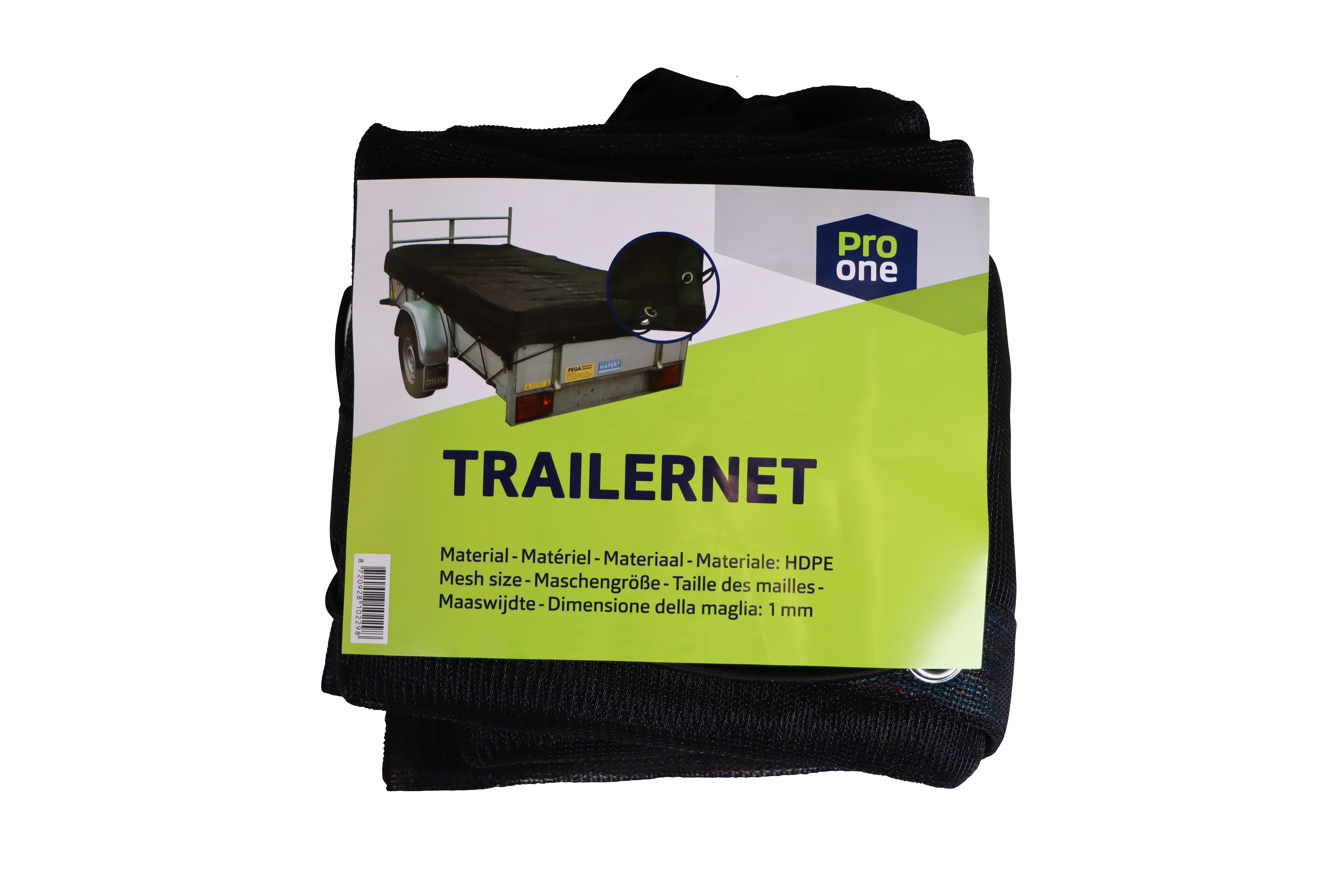 ProOne Aanhangernet 2500x4000mm Maaswijdte 1x1mm Fijnmazig Zwart Met Elastiek