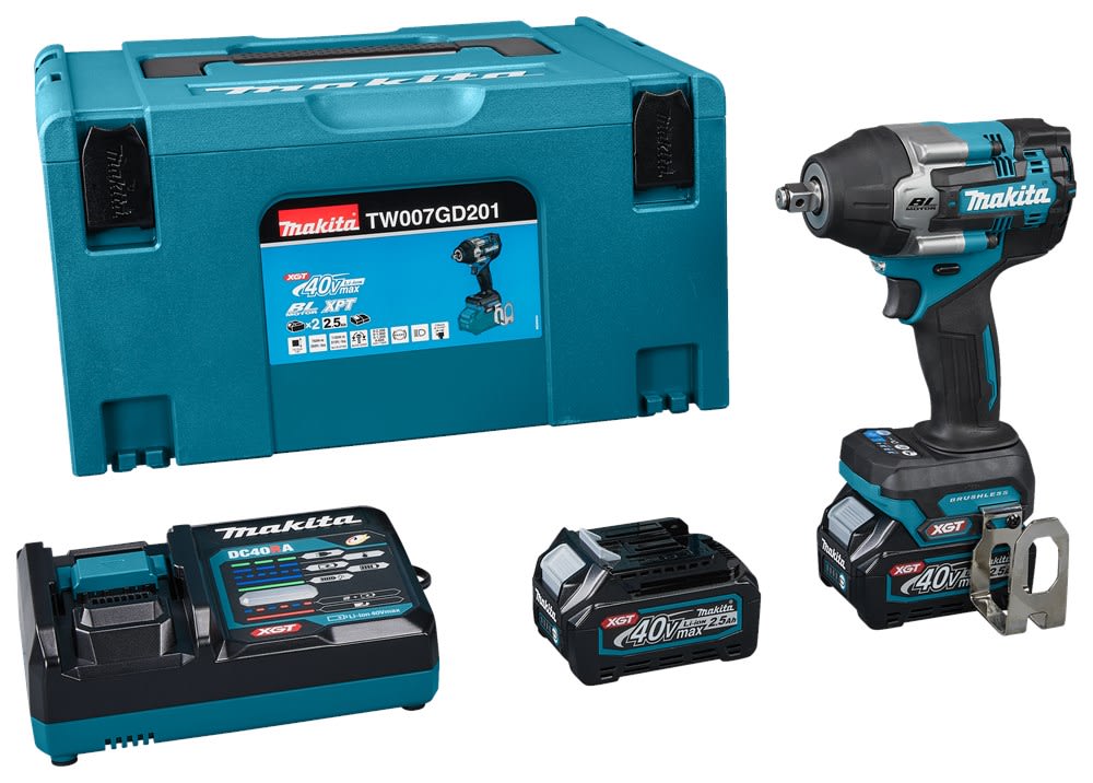 Makita Accu Slagmoersleutel TW007GD201 40V 2x2,5Ah Snellader In Mbox