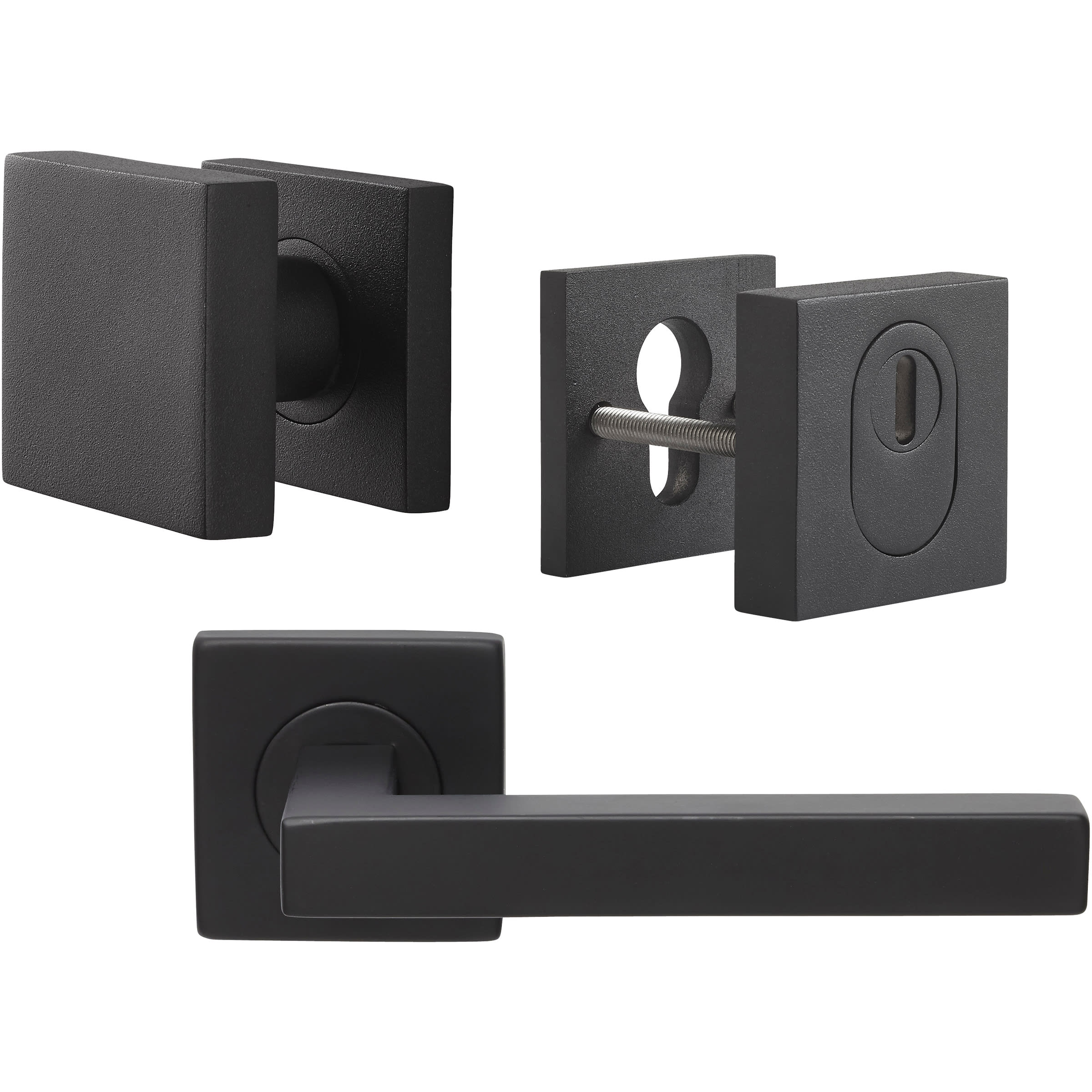 Product afbeelding voor Skantrae Hang&Sluitwerkpakket 94 231 L1 Zwart Harper 1/2 Deurkruk Dunant Knop Pallas Rozet Vierkant Kerntrekbeveiliging Meerpuntssluiting En 4x AXA Scharnier