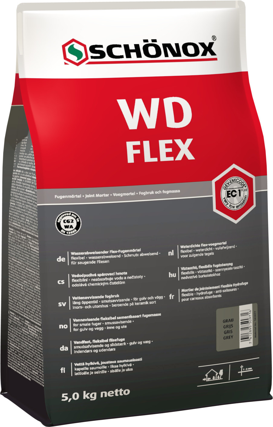Schönox WD-Flex Voegmortel 5kg Zilvergrijs