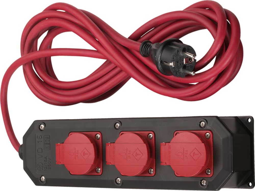 Kelfort Stekkerdoos Met Kabel Met 3 Contactdozen 1.5mm² Kabellengte 10m Zwart/Rood